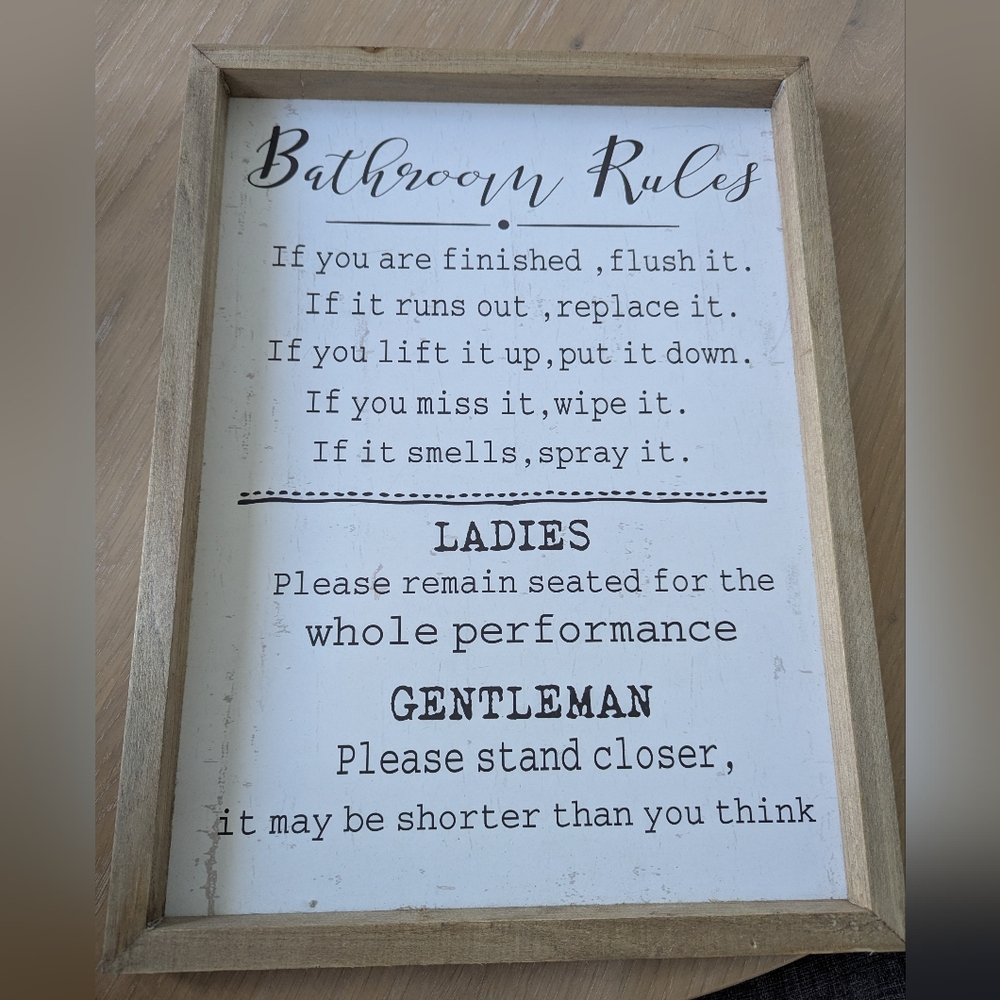Bathroom Rules Quotes Wooden Sign
